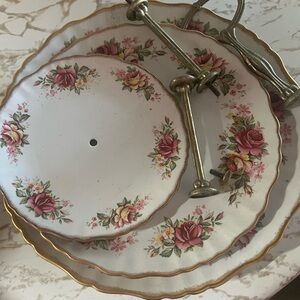 Elegant Floral 3-Tiered Dessert Stand with Gold Trim “Garland Rose”